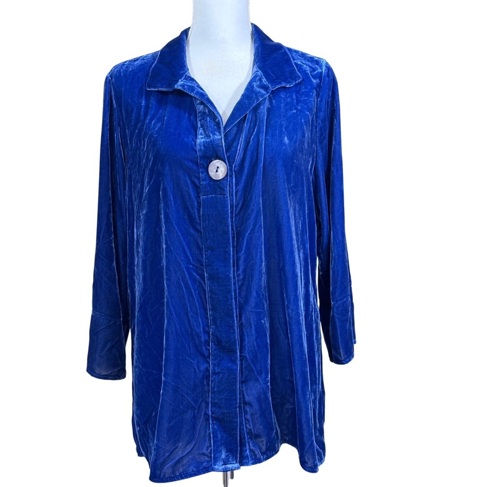 Habitat Royal Blue Crushed Velvet Tunic Top S Lagenlook Boho Artsy Eclectic